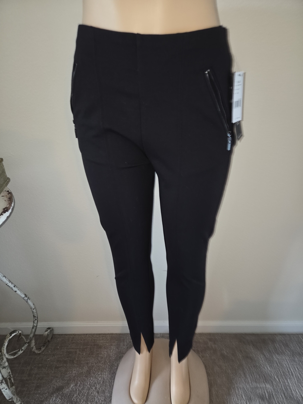 Liverpool Black Slim Ponte Pants with Front Zips & Ankle Slits